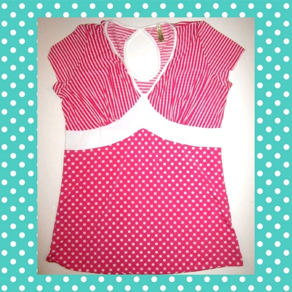 🆕Jr PLUS 3X Hot Pink White Polka‎ Dot Babydoll Top - Picture 1 of 3